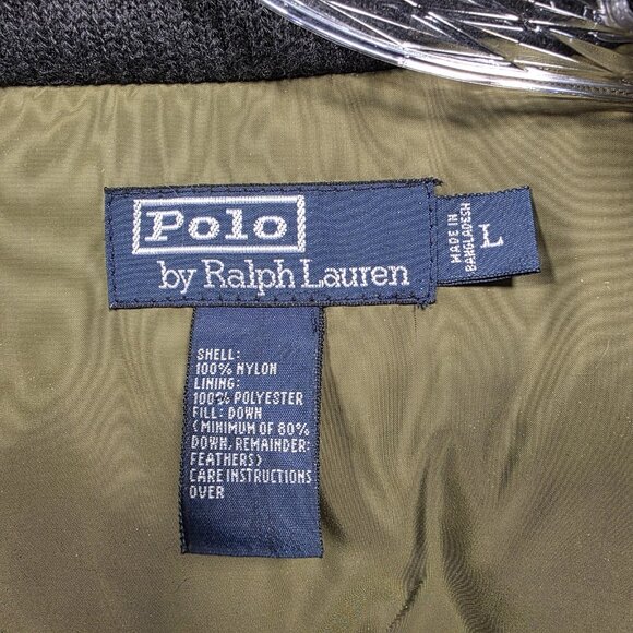 Polo Ralph Lauren Jacket Mens Large Black Down Hooded Parka Nylon Winter Coat - Picture 7 of 11